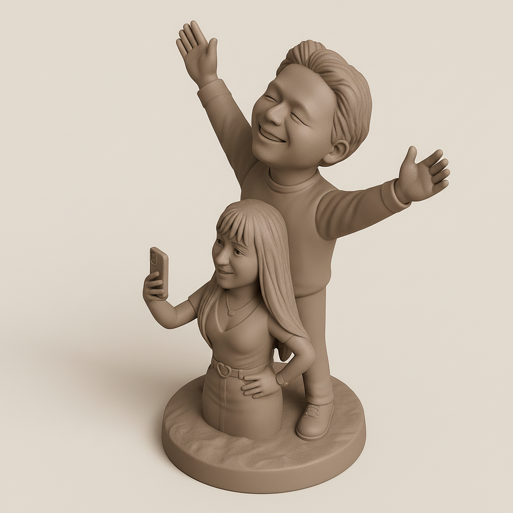 silhouette 3d printer maker-3d portrait printing_Joyful Couple Figurine for 3D Printing