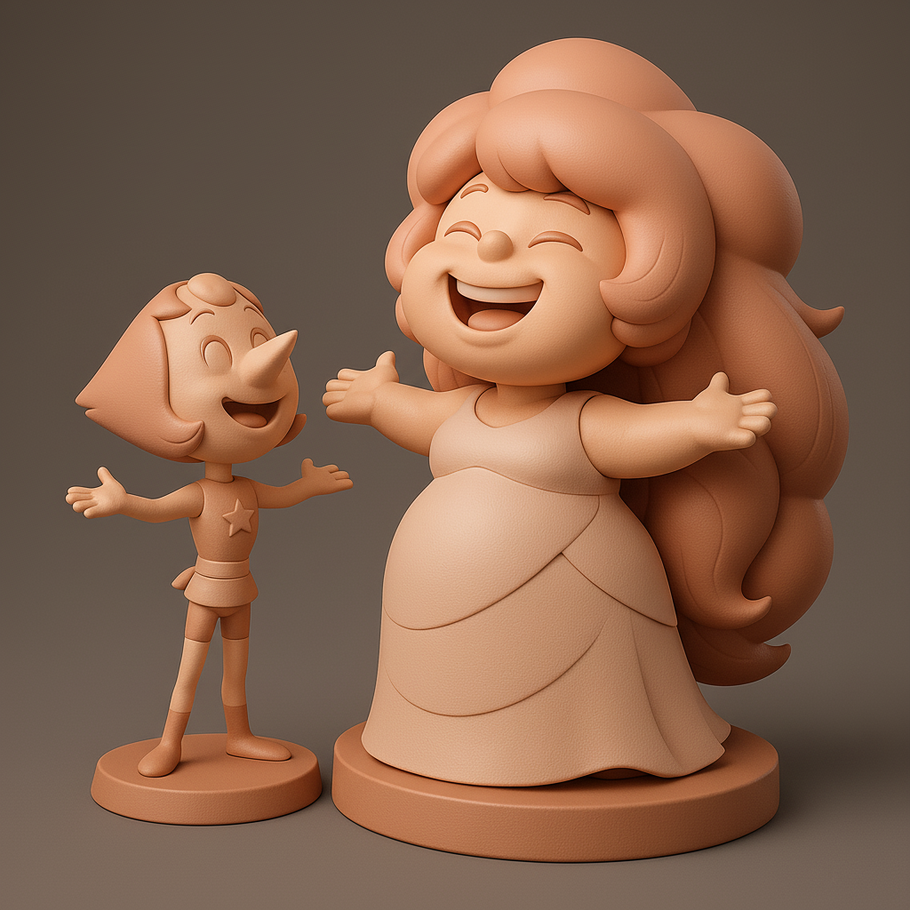 face anatomy 3d model-create 3d face model from photo_Charming Cartoon Duo: Joyful Characters