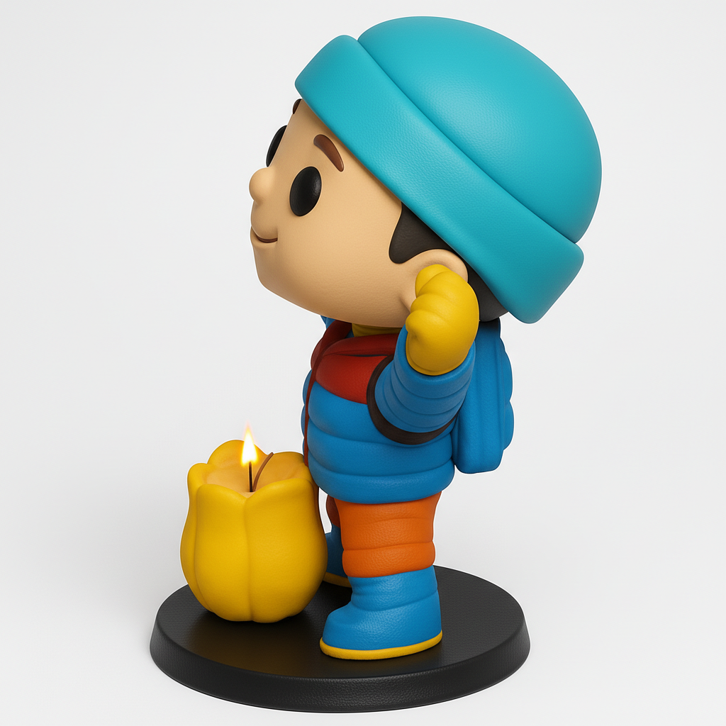 face to 3d model ai-3D portrait printing from photo_Winter Warmth & Victory Figurine: Happy Explorer & Candle