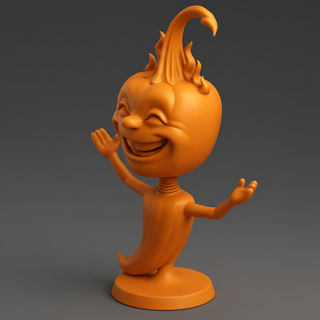 silhouette 3d printer maker-3d portrait printing_Fiery Fun Desk Buddy: Happy Chili Pepper Figurine