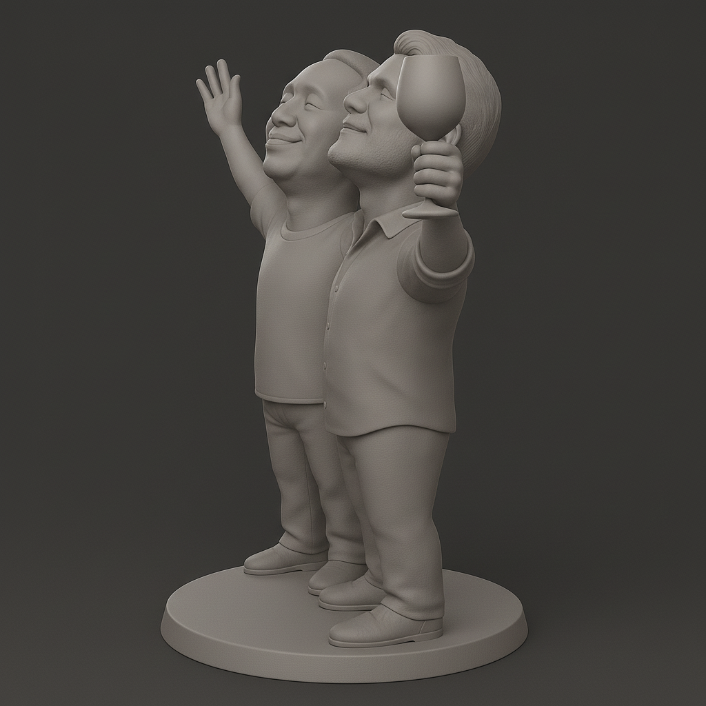 silhouette 3d printer maker-3d portrait printing_Celebrate Friendship: Joyful Duo Figurine