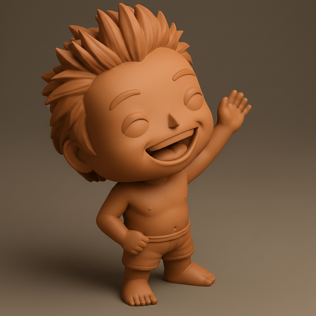 face to 3d model ai-3D portrait printing from photo_Chibi Joy: Happy Waving Boy Collectible Figure