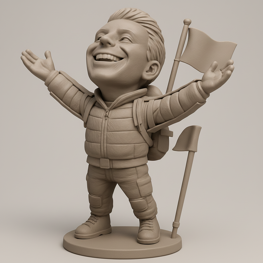 face to 3d model ai-3D portrait printing from photo_Joyful Hiker Bobblehead: Celebrate Your Peak Triumph!