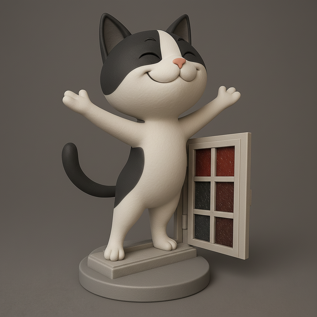 face anatomy 3d model-create 3d face model from photo_Cheerful Cat Figurine with Open Door