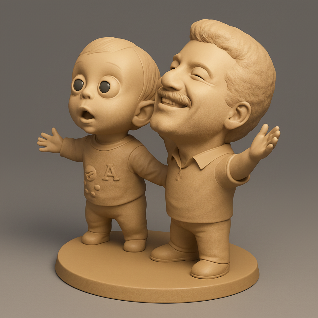 face anatomy 3d model-create 3d face model from photo_Joyful Embrace: Father and Baby Clay-Style Figure