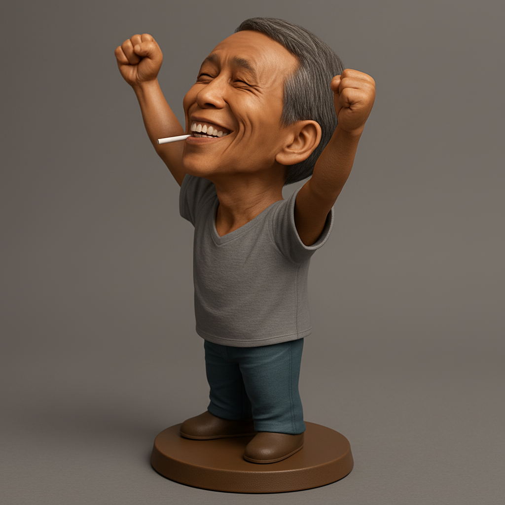 silhouette 3d printer maker-3d portrait printing_Triumphant Elder Bobblehead: Celebrate Joy & Victory!