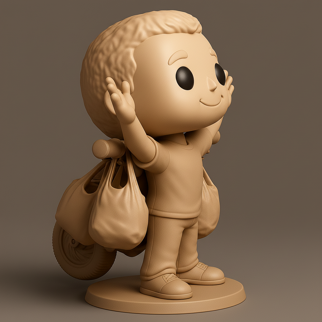 face to 3d model ai-3D portrait printing from photo_Pop-Style Delivery Joy: Happy Shopper Collectible Figure