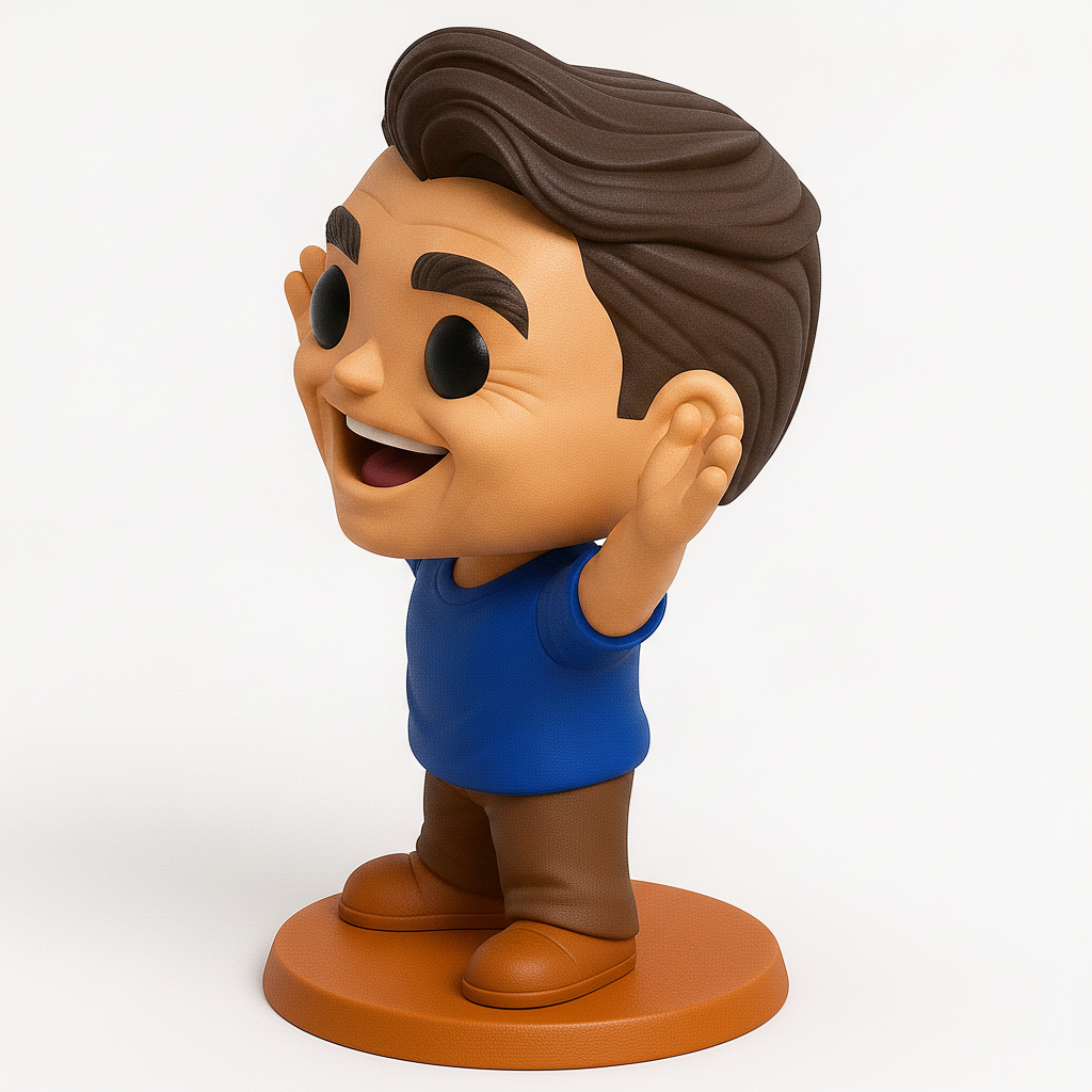 face to 3d model ai-3D portrait printing from photo_Smiling Hero Figurine: Your Desk's New Best Friend