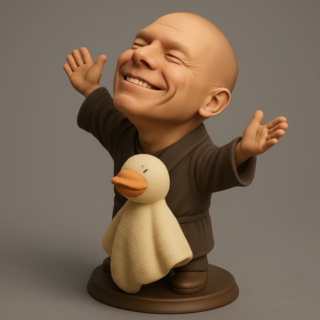 silhouette 3d printer maker-3d portrait printing_Joyful Figure with Duck Companion