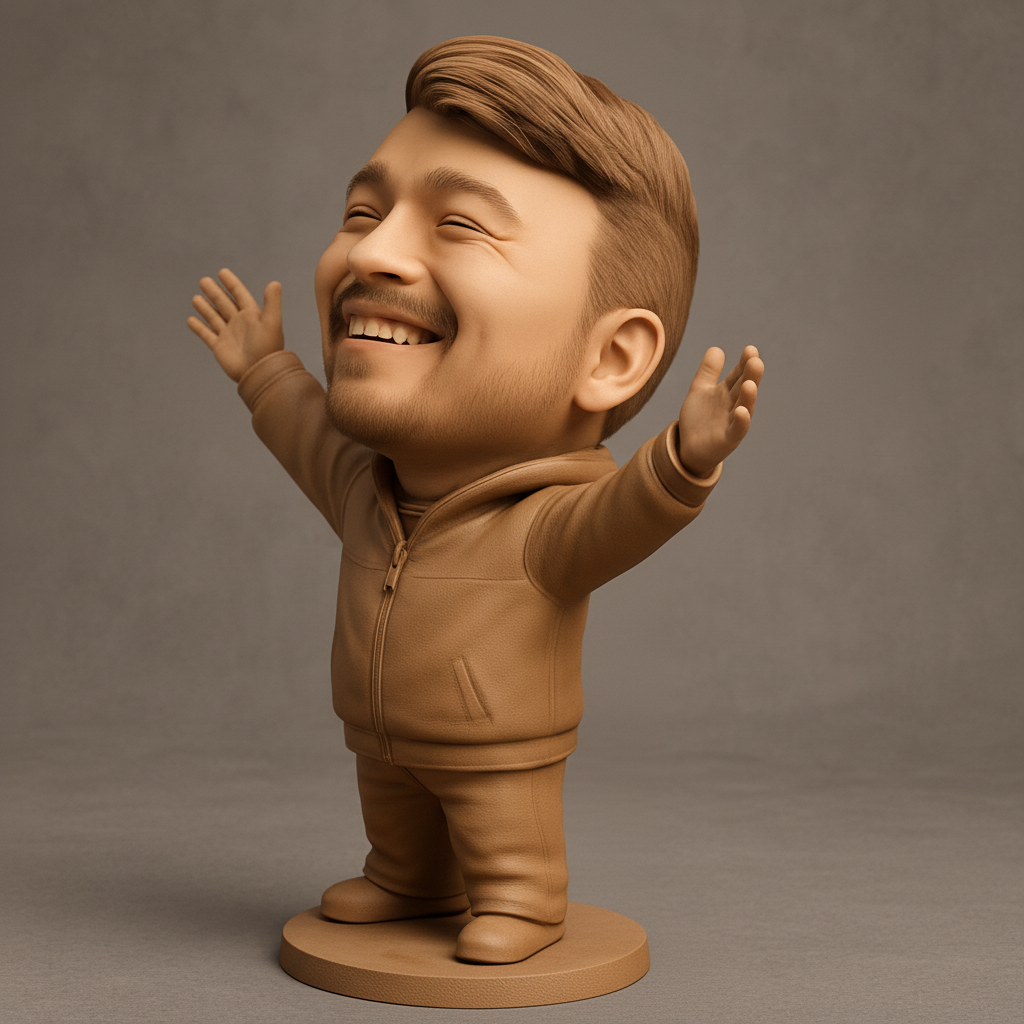 face anatomy 3d model-create 3d face model from photo_Happy Man Desk Buddy: Spread Joy with Open Arms!