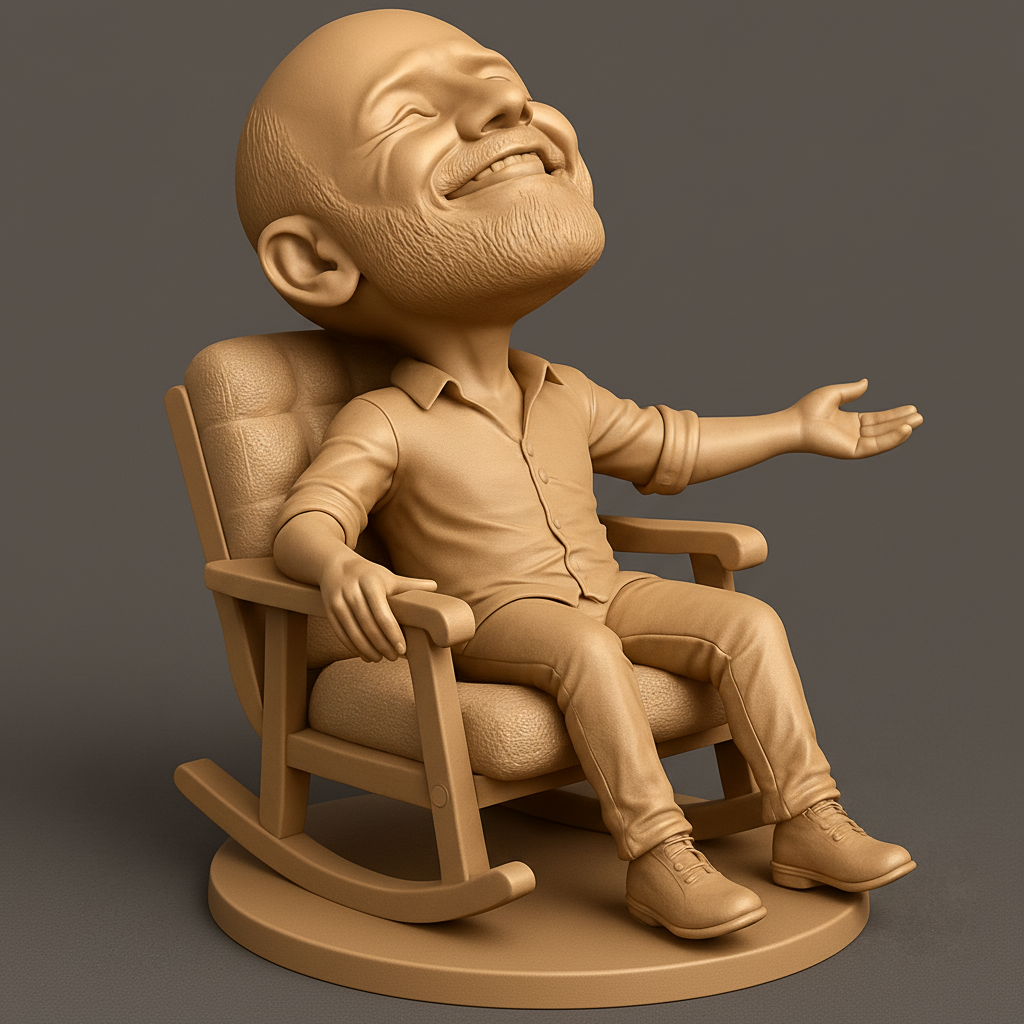 silhouette 3d printer maker-3d portrait printing_Joyful Man Rocking Chair: Pure Bliss Figurine