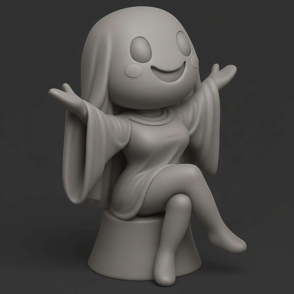 face to 3d model ai-3D portrait printing from photo_Friendly Ghost Chibi Figurine - Welcoming Desk Buddy
