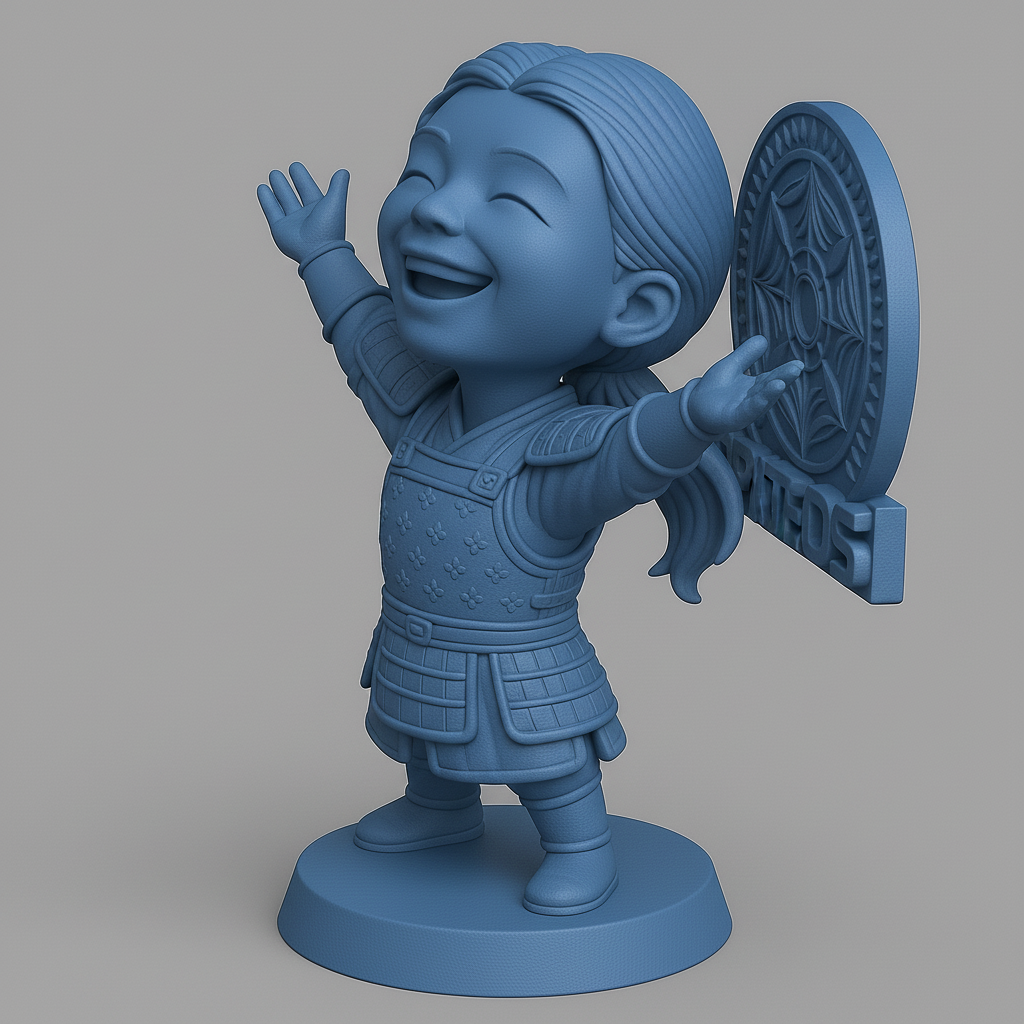 silhouette 3d printer maker-3d portrait printing_Joyful Warrior Kid with Emblem