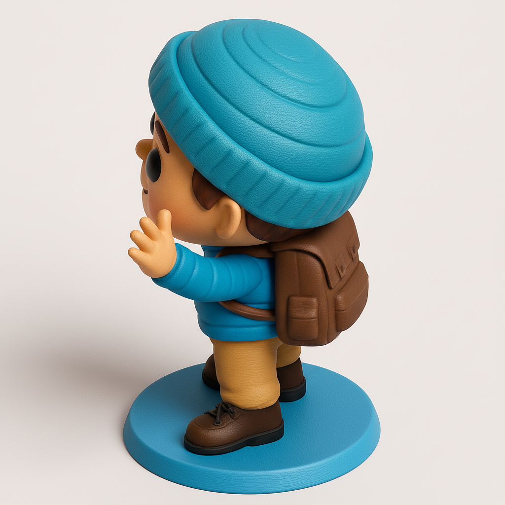 face to 3d model ai-3D portrait printing from photo_Happy Hiker Boy Figurine: Your Joyful Desktop Companion