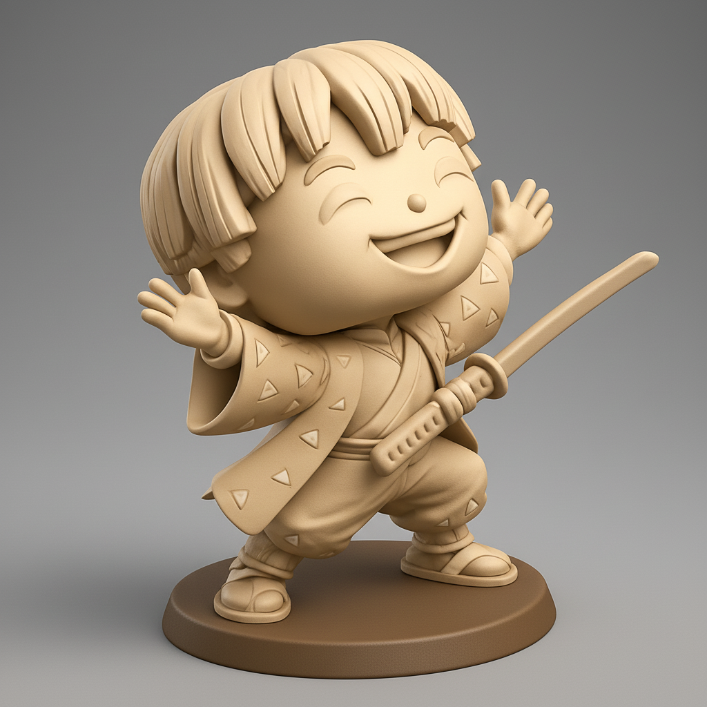 face to 3d model ai-3D portrait printing from photo_Happy Zenitsu Chibi Figurine - Print Your Own Slayer!