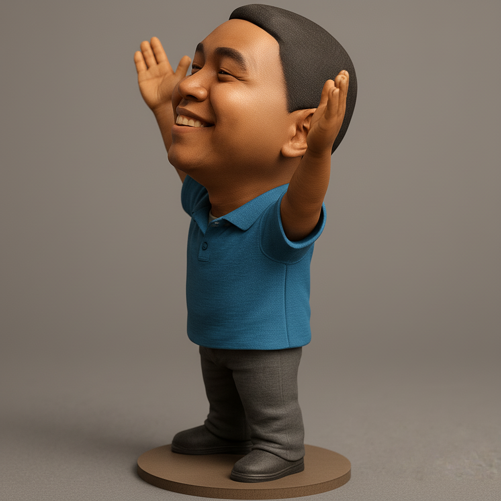 face anatomy 3d model-create 3d face model from photo_Joyful Man Bobblehead Caricature: Celebrate Success!