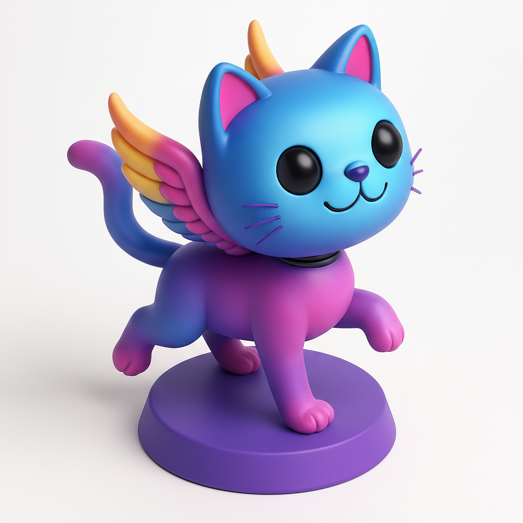 face to 3d model ai-3D portrait printing from photo_Cute Winged Cat Figurine - Vibrant Rainbow Decor