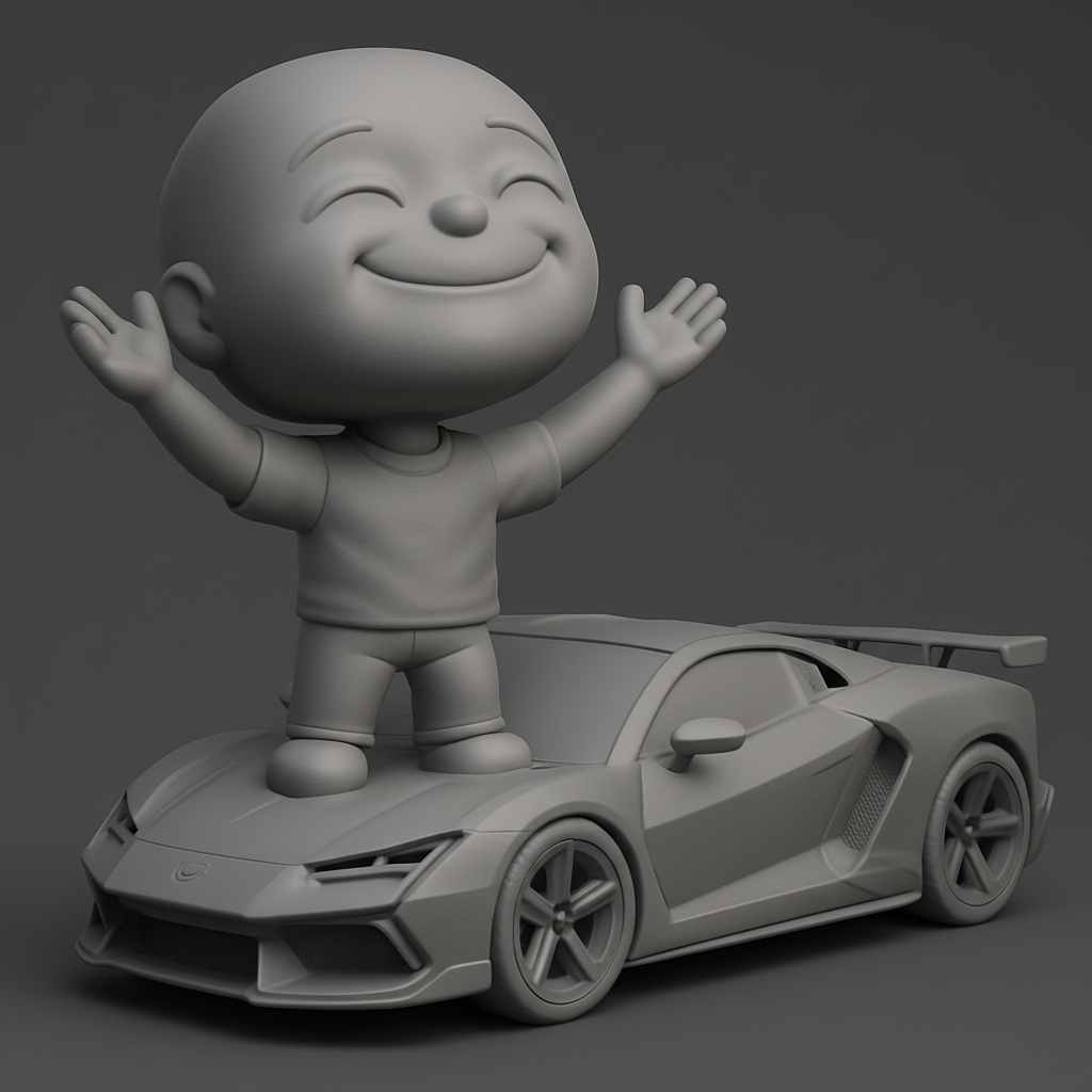 face to 3d model ai-3D portrait printing from photo_Victory Ride: Happy Character & Sports Car 3D Print!