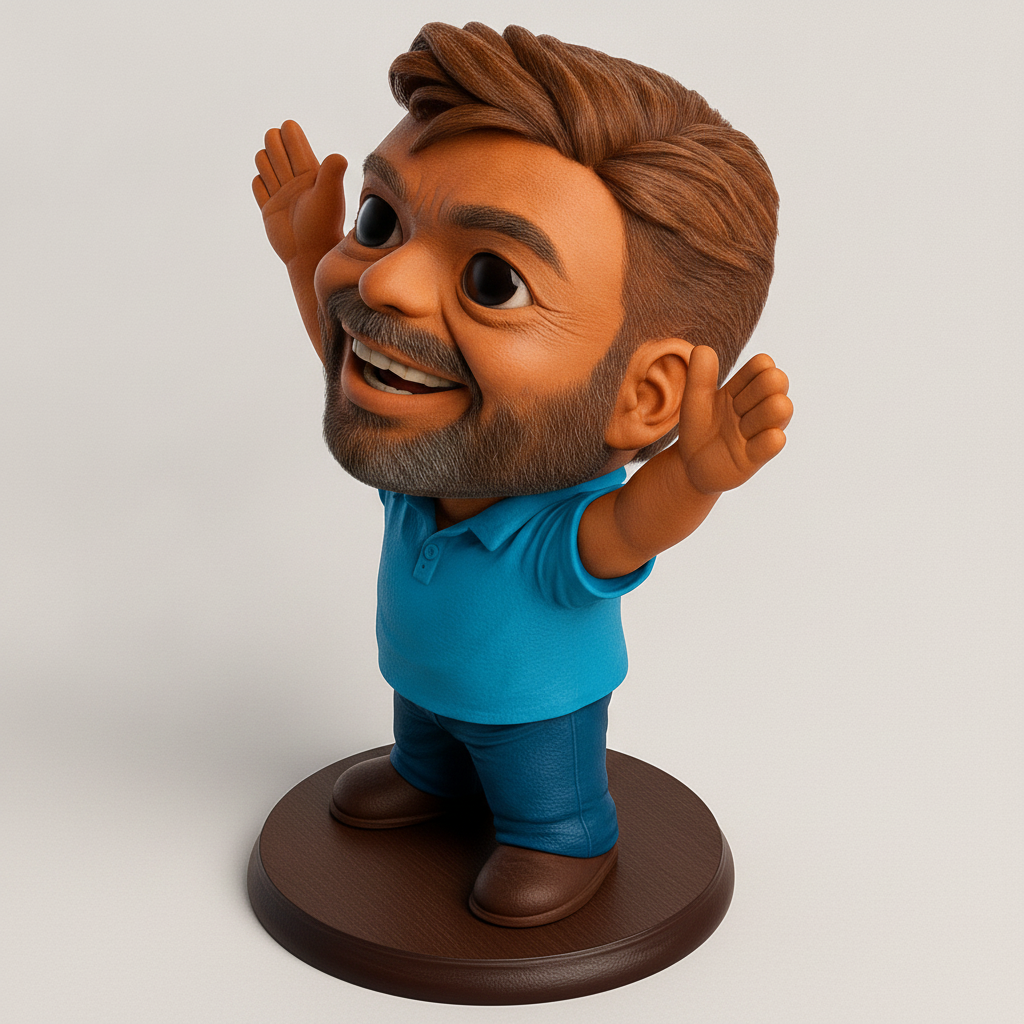 face anatomy 3d model-create 3d face model from photo_Expressive Happy Man Bobblehead for Your Desk