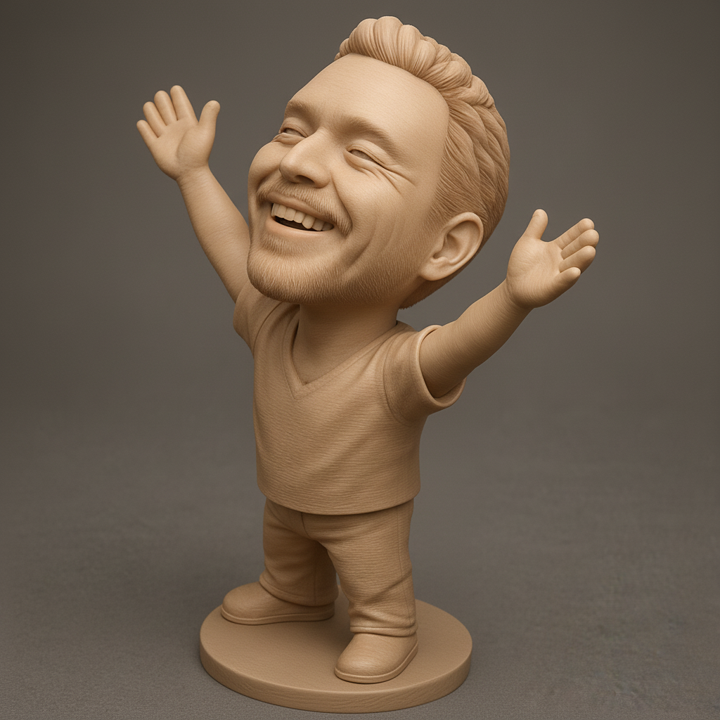 silhouette 3d printer maker-3d portrait printing_Celebrate Joy: Uplifting Happy Man Bobblehead Figurine