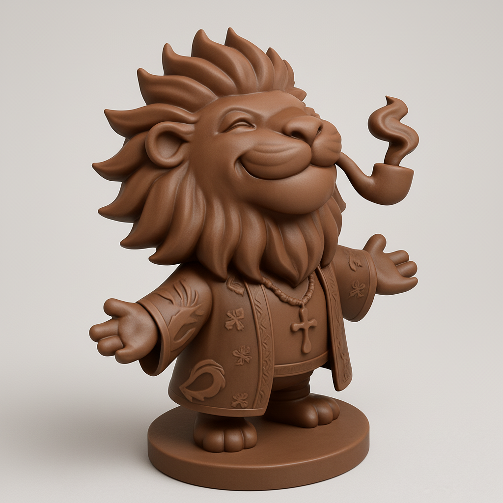 face to 3d model ai-3D portrait printing from photo_Charming Lion Monk with Pipe - Zen Desktop Pal