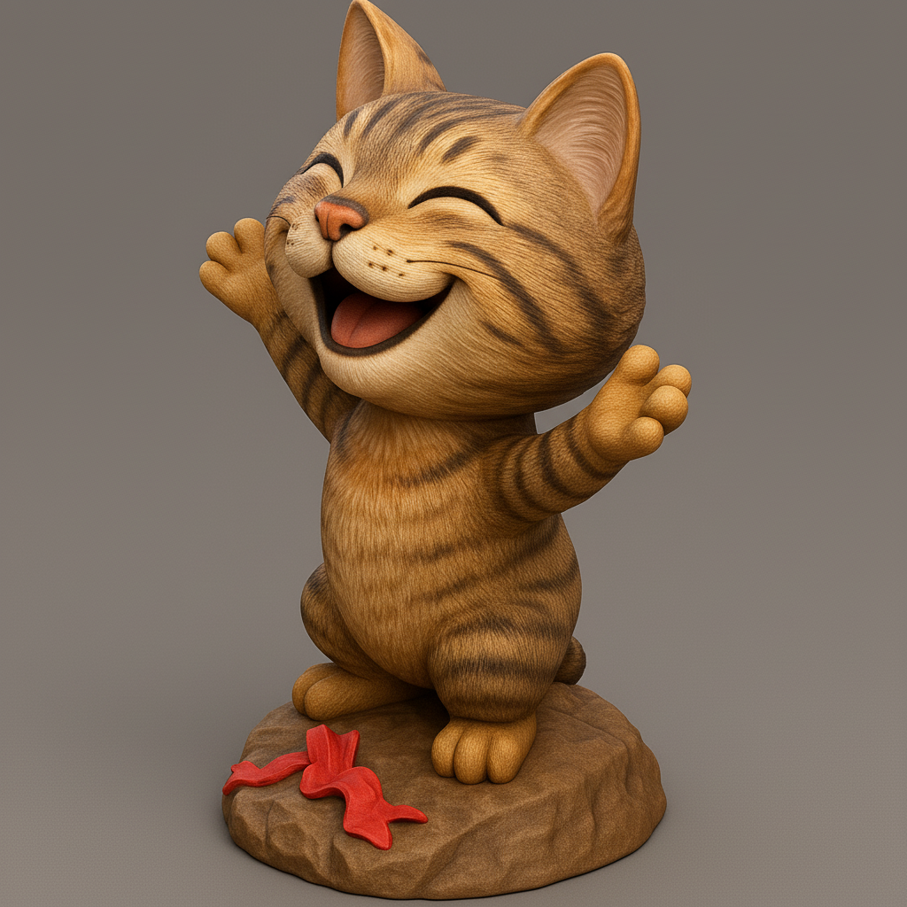 face anatomy 3d model-create 3d face model from photo_Joyful Cat Figurine for 3D Printing