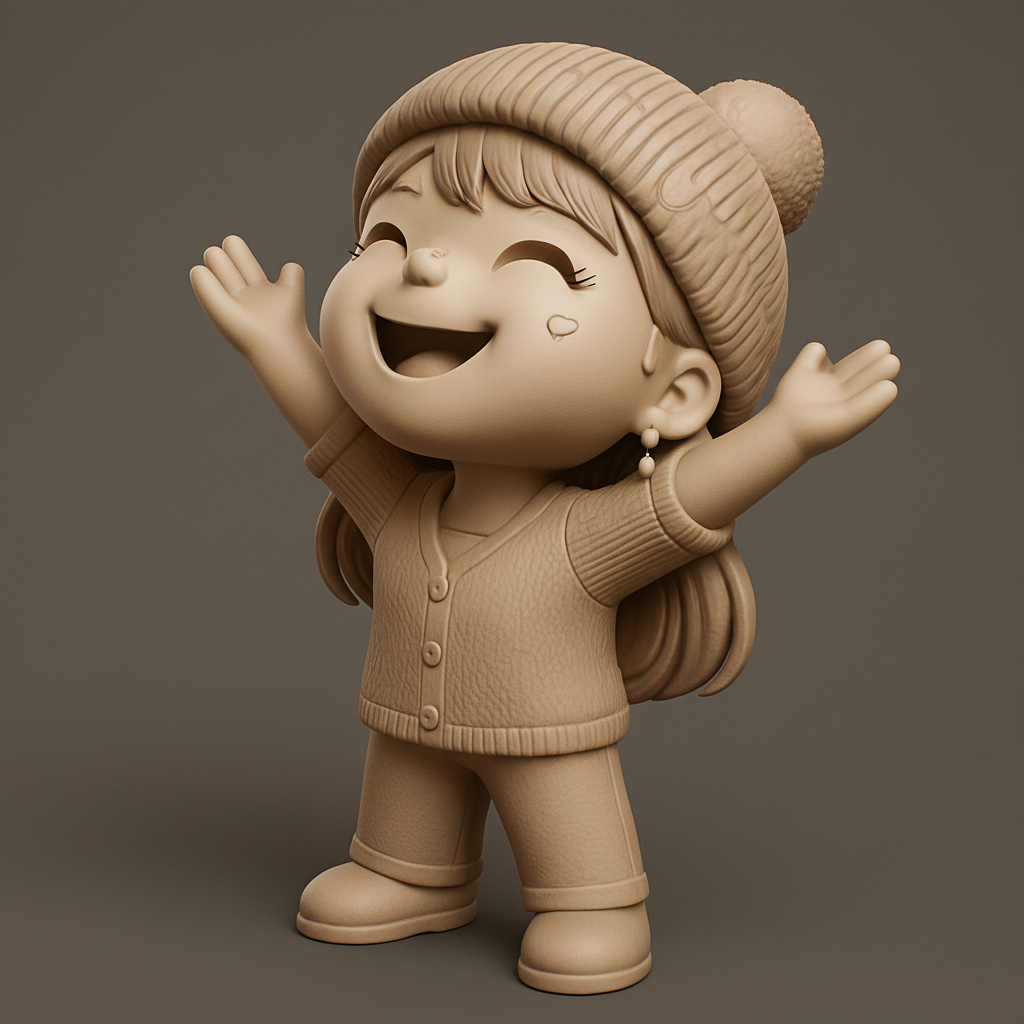 face to 3d model ai-3D portrait printing from photo_Happy Hugs Chibi Girl - Joyful 3D Printable