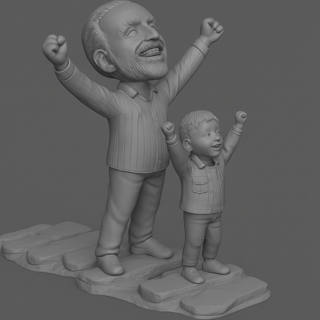 face anatomy 3d model-create 3d face model from photo_Joyful Bond: Father & Son Celebration Statue