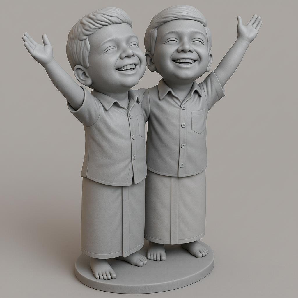 silhouette 3d printer maker-3d portrait printing_Joyful Twin Figurines for 3D Printing