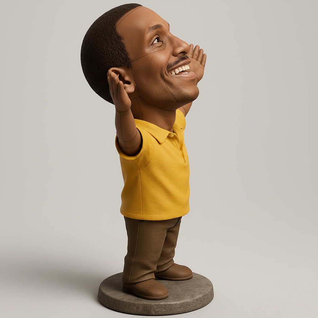 face to 3d model ai-3D portrait printing from photo_Joyful 'Hands Up' Bobblehead: Celebrate Happiness!
