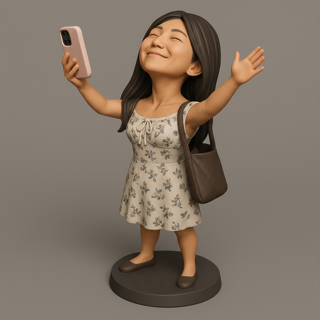 silhouette 3d printer maker-3d portrait printing_Joyful Selfie Pose Figurine