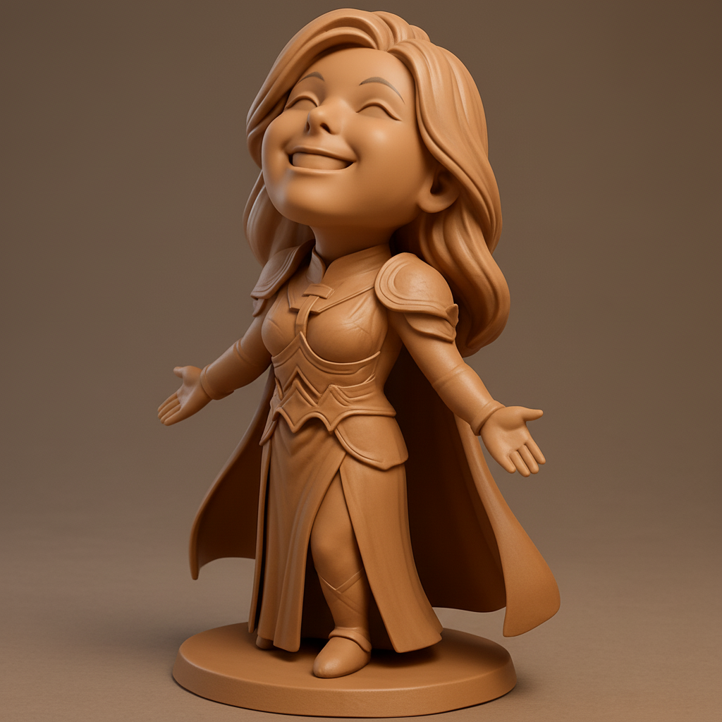 face to 3d model ai-3D portrait printing from photo_Radiant Chibi Warrior: Joyful Embrace Figurine 3D Print