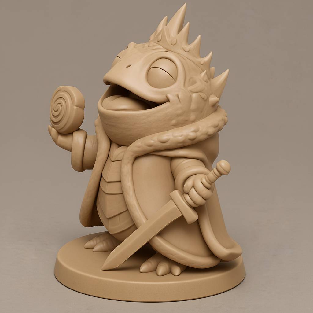 face to 3d model ai-3D portrait printing from photo_Charming Frog King Miniature: Sword & Swirl Treasure