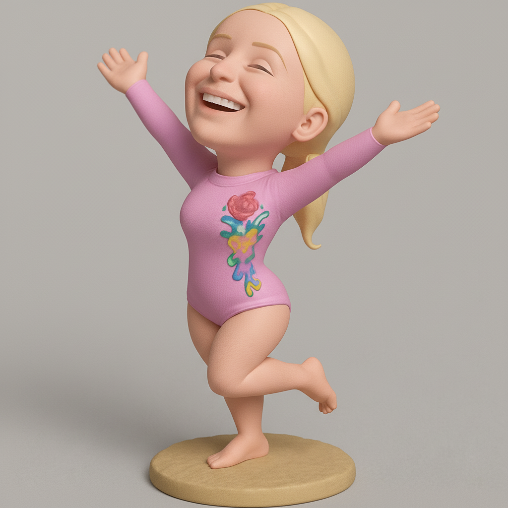 face anatomy 3d model-create 3d face model from photo_Vibrant Joy: Happy Woman Figurine with Rose Design