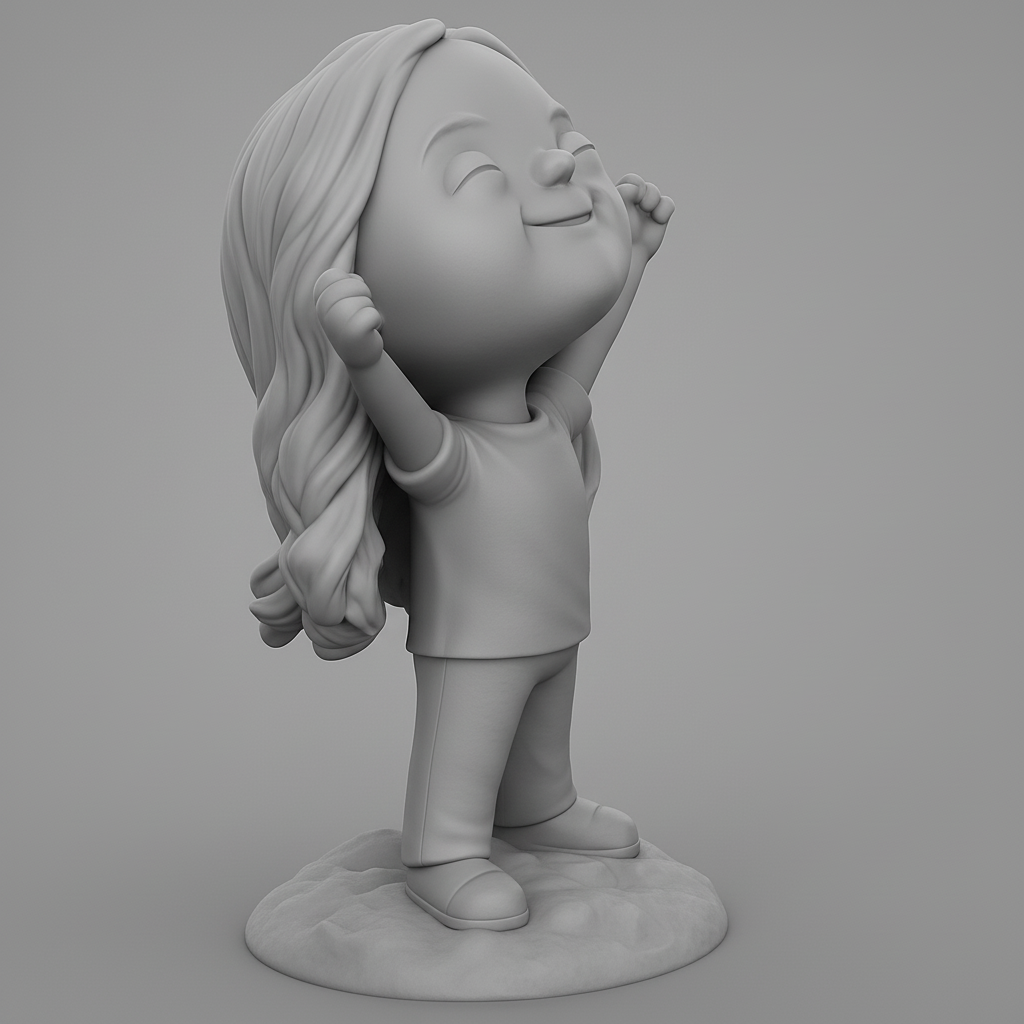 face to 3d model ai-3D portrait printing from photo_Happy Chibi Girl: Celebrate Success & Good Vibes!