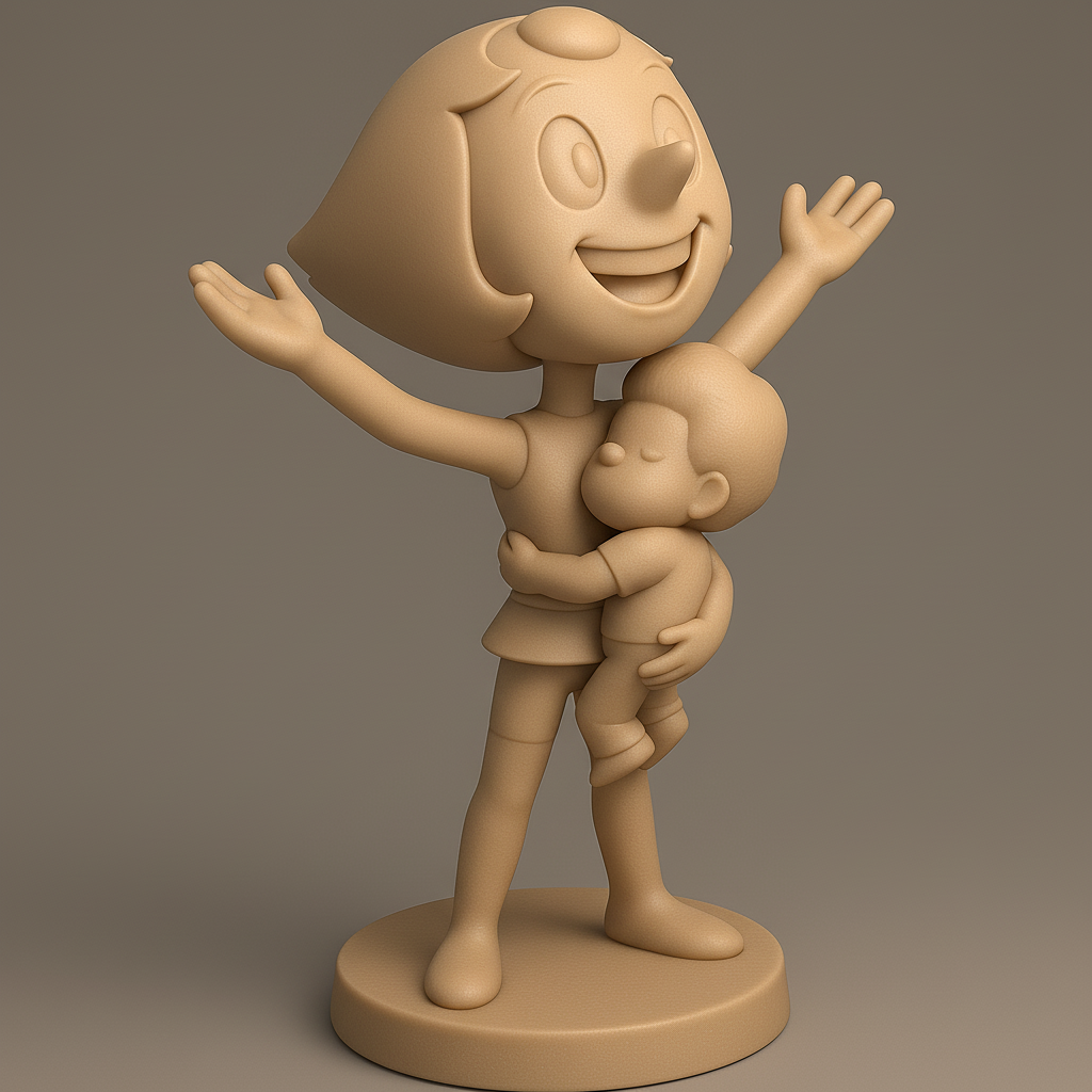 silhouette 3d printer maker-3d portrait printing_Joyful Mother with Child Figurine