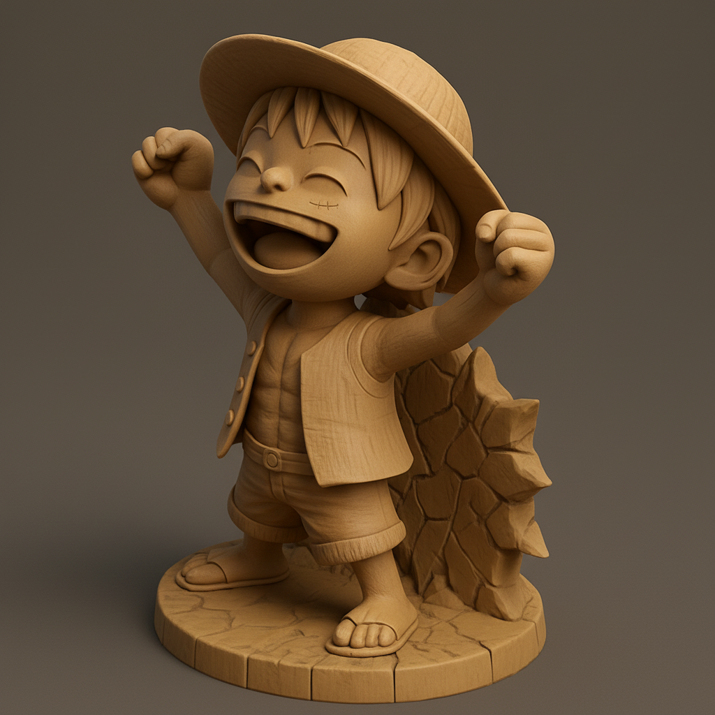 face anatomy 3d model-create 3d face model from photo_Chibi Luffy Joyful Victory Pose | One Piece Fan Art 3D Print