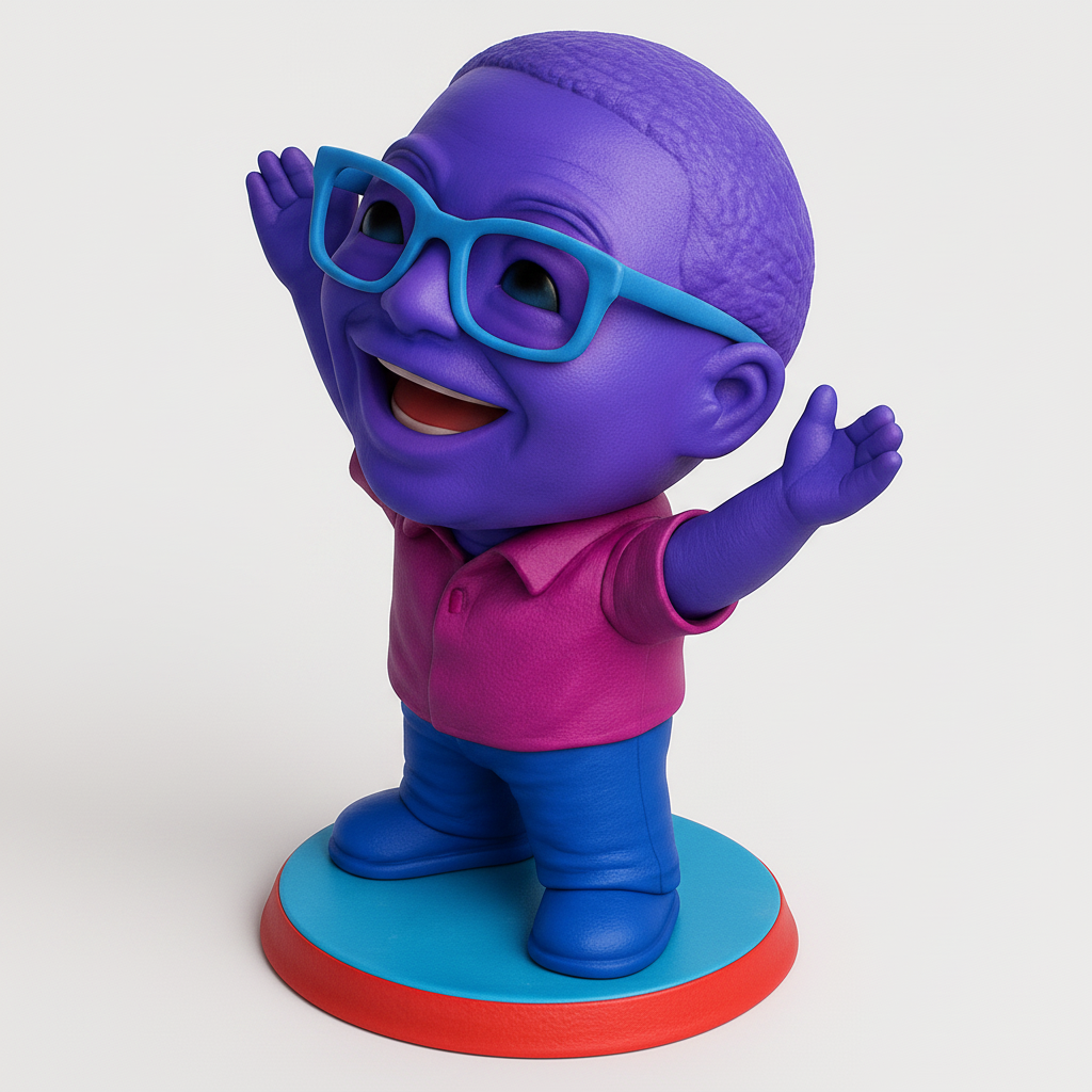 face to 3d model ai-3D portrait printing from photo_Joyful Purple Character Figurine: A Burst of Happiness
