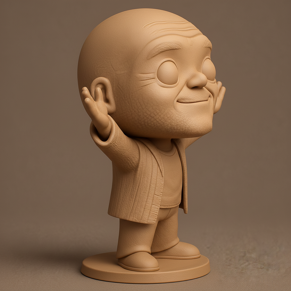face anatomy 3d model-create 3d face model from photo_Happy Elder Chibi Figure - Welcoming Desk Buddy