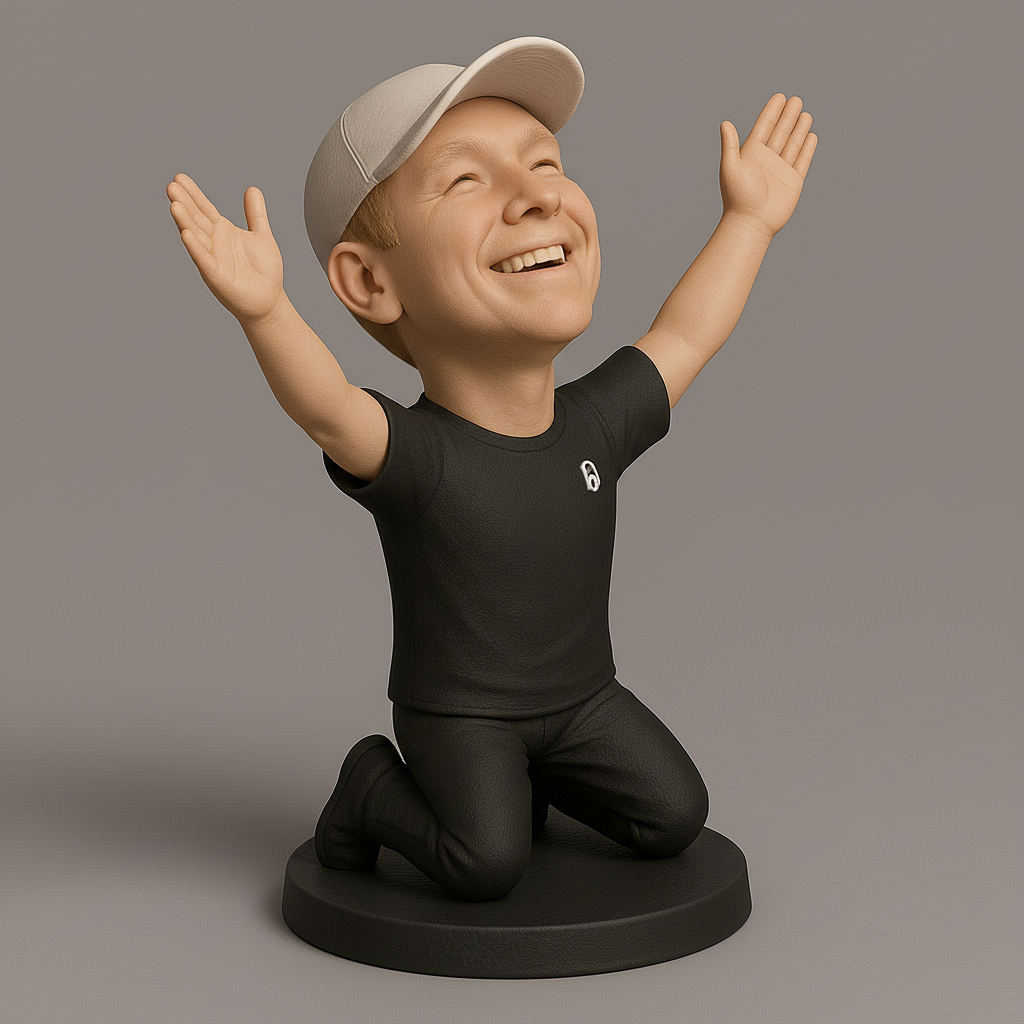 silhouette 3d printer maker-3d portrait printing_Joyful Kneeling Figurine with Cap