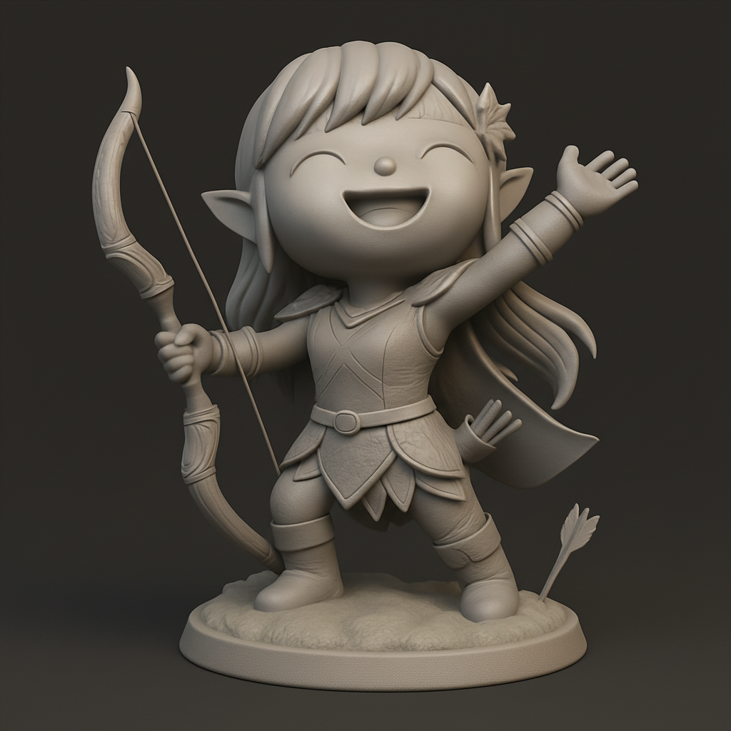 face anatomy 3d model-create 3d face model from photo_Chibi Elf Archer: Joyful Forest Guardian