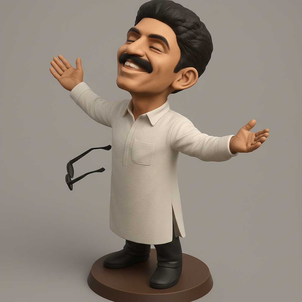 face anatomy 3d model-create 3d face model from photo_Celebrate Joy: Happy Man Figurine with Iconic Pose