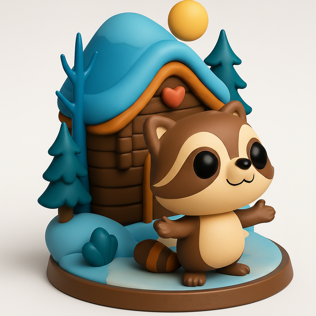 face to 3d model ai-3D portrait printing from photo_Bring Cozy Charm to Your Desk: Raccoon Cabin Diorama