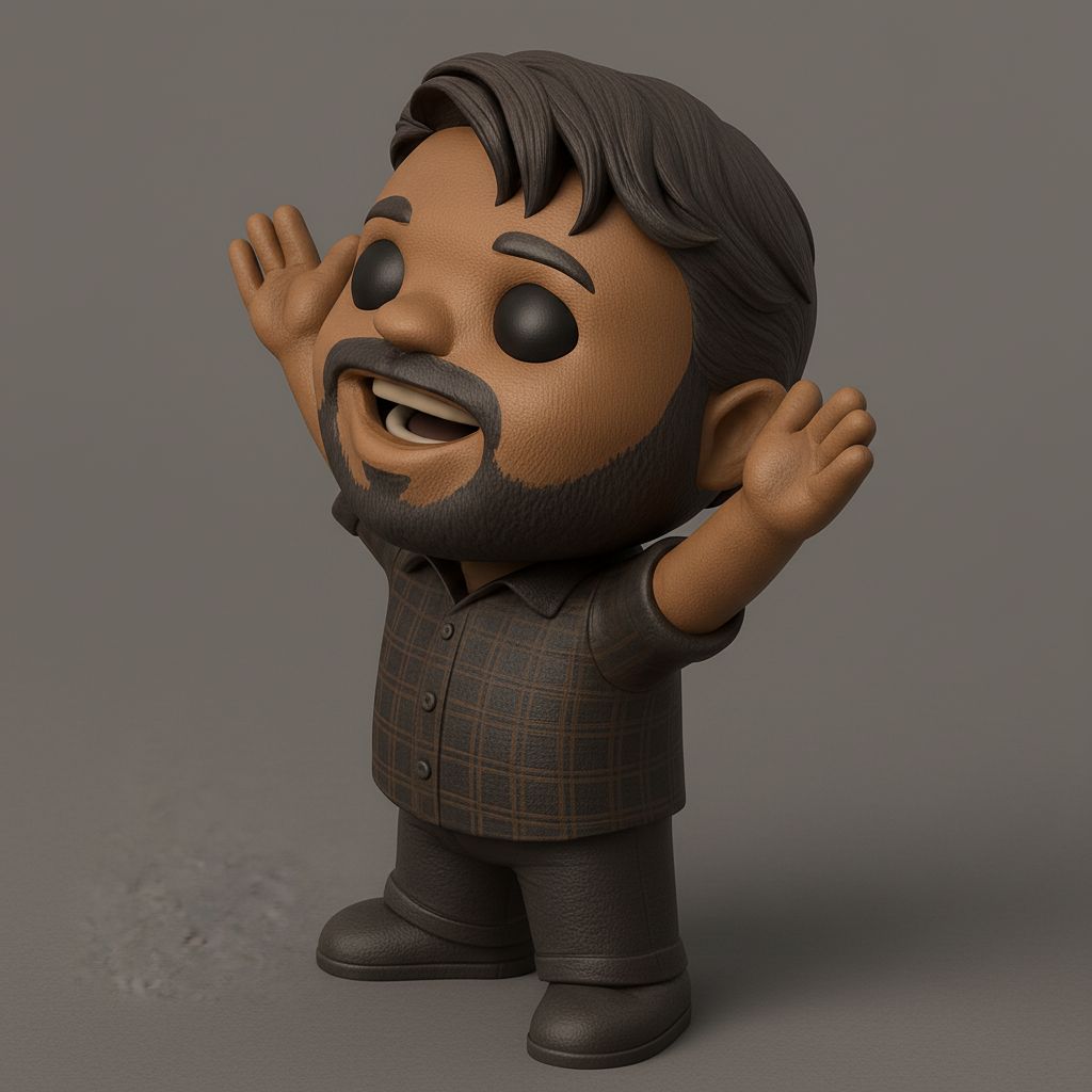 face anatomy 3d model-create 3d face model from photo_Joyful V-Pose Figurine: Bearded Man 3D Collectible