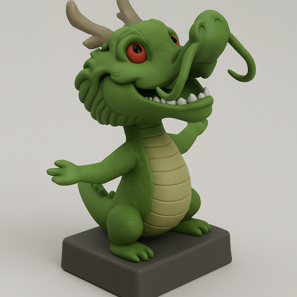 face anatomy 3d model-create 3d face model from photo_Whimsical Green Dragon Figure for 3D Printing