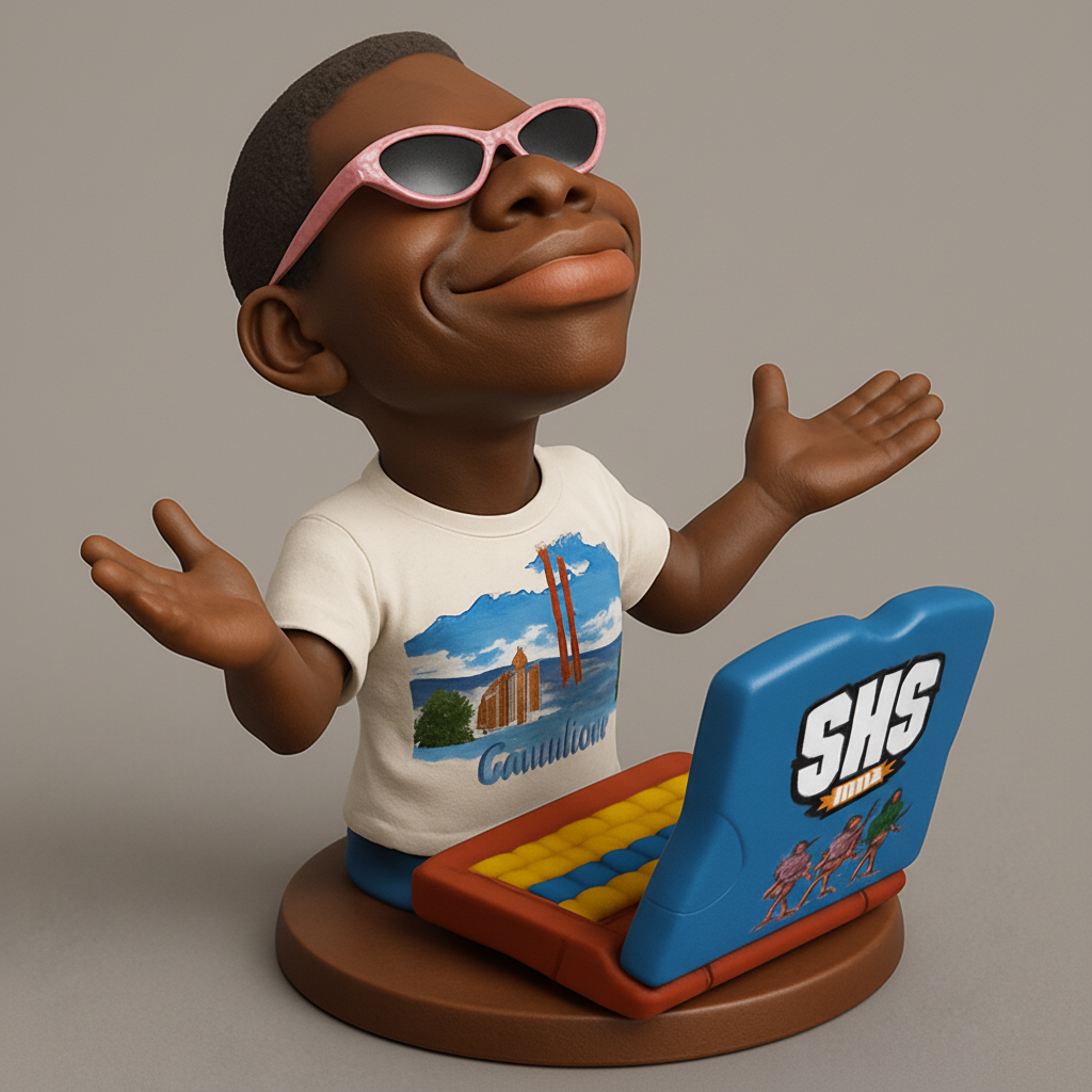 face to 3d model ai-3D portrait printing from photo_Shades & Smiles: Triumphant Techie Bust with Laptop