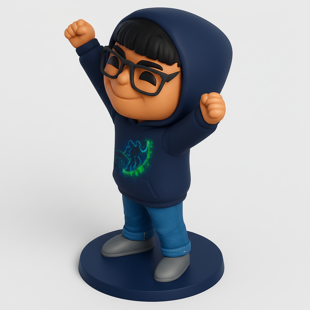 face to 3d model ai-3D portrait printing from photo_Joyful Hoodie Character Desk Buddy with Dynamic Art