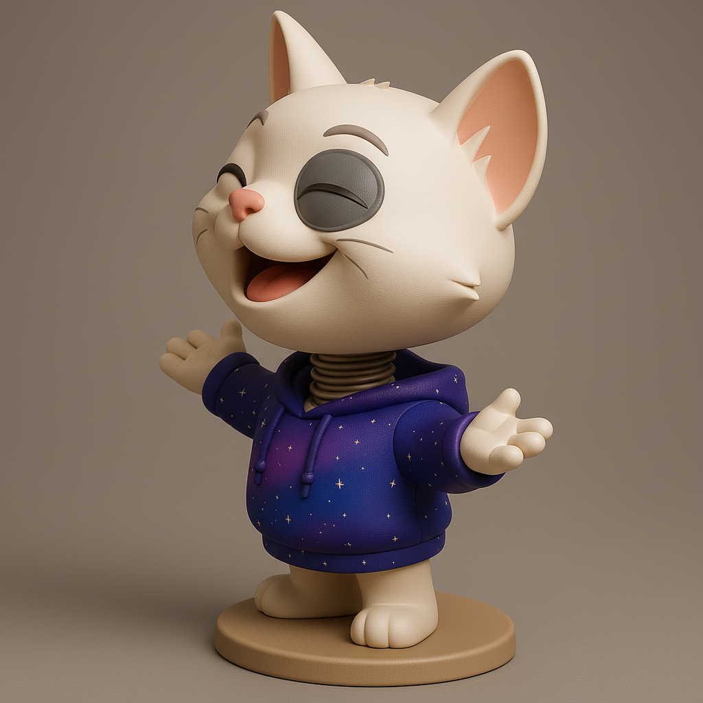 face anatomy 3d model-create 3d face model from photo_Cheerful Cat Character in Hoodie