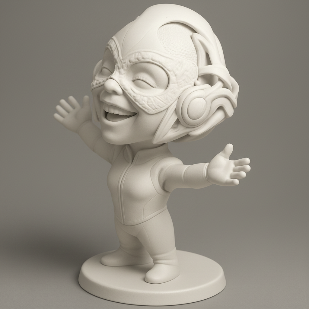 silhouette 3d printer maker-3d portrait printing_Smiling Masked Heroine with Headphones - Pure Joy!
