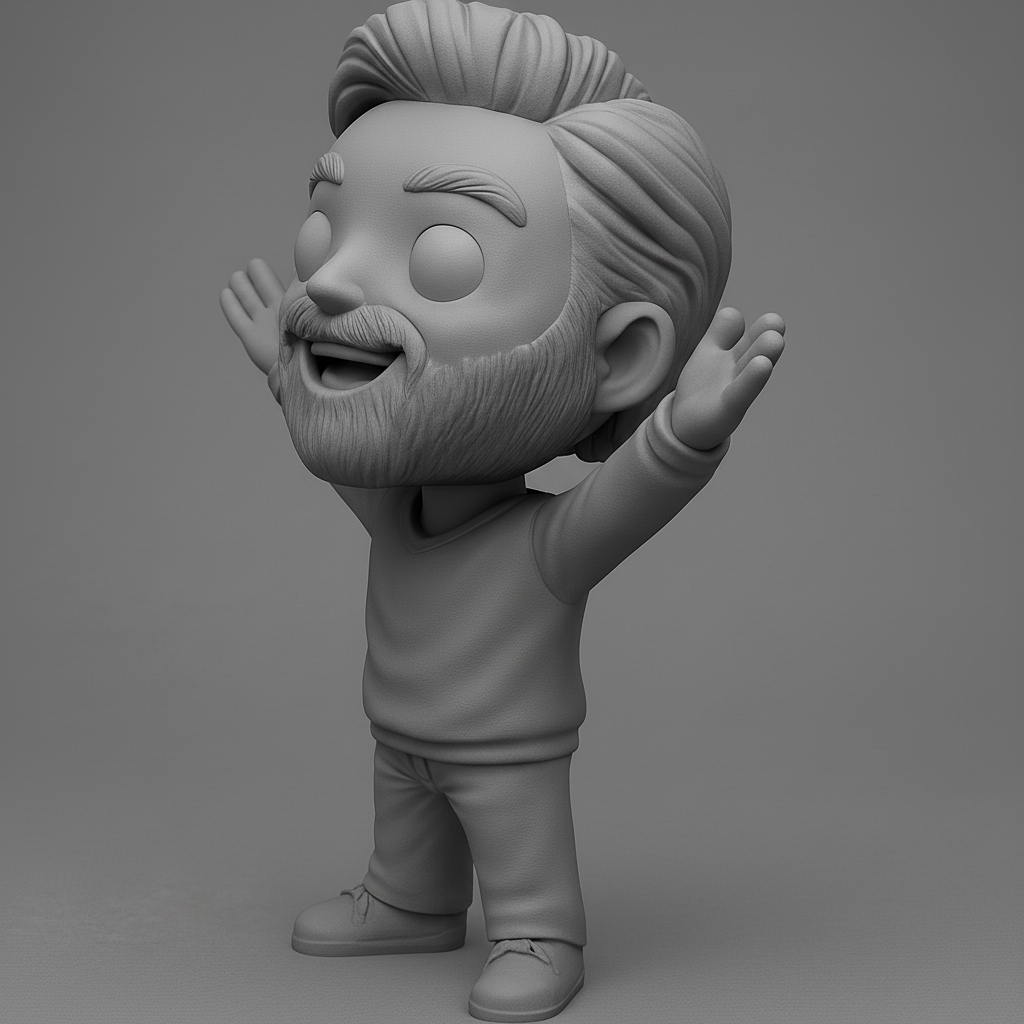 face anatomy 3d model-create 3d face model from photo_Joyful Bearded Chibi Figurine 3D Print